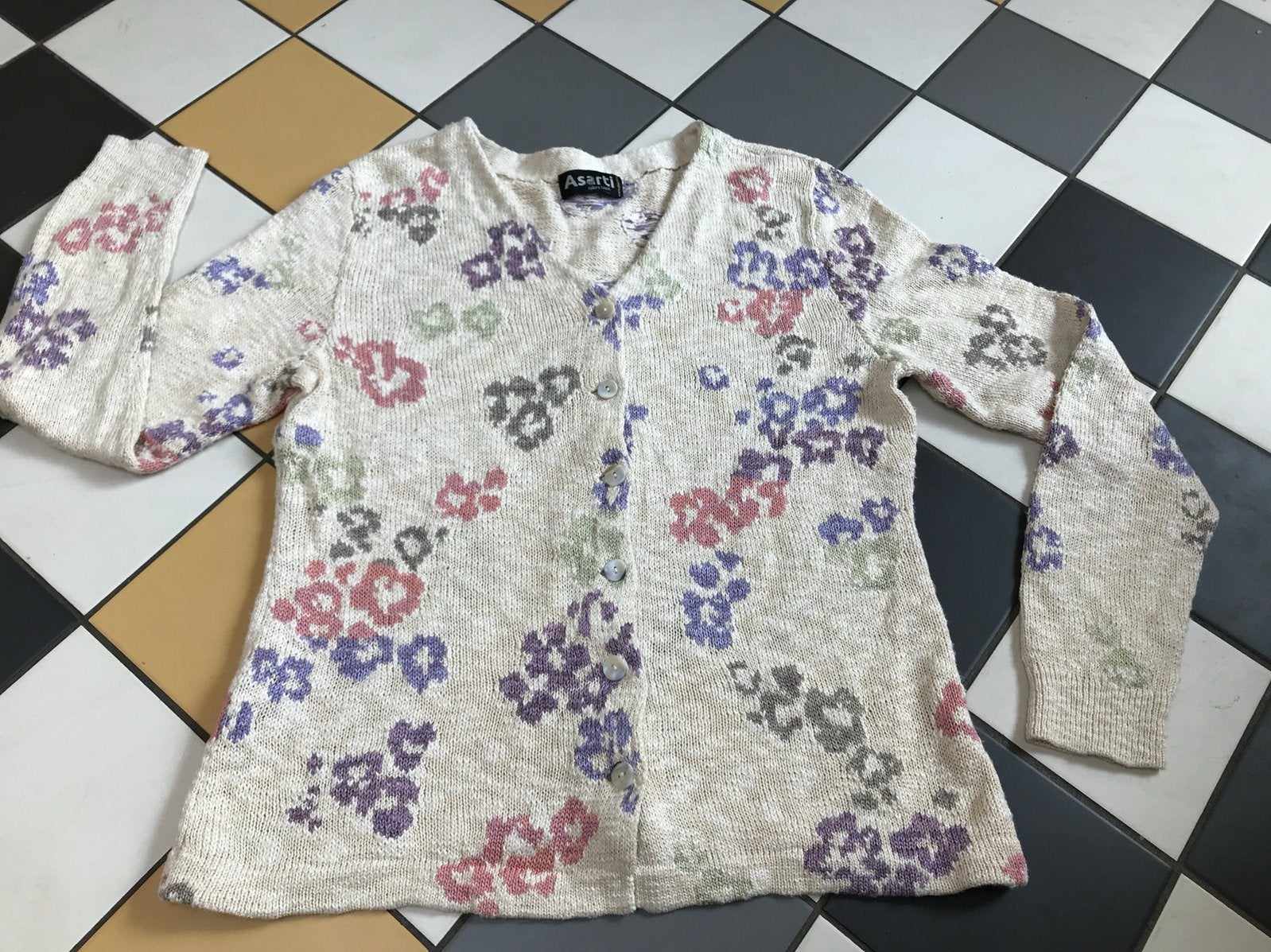 Asarti roomwit ecru gebreid vestje bloemen m pima Cotton, Maat 38/40 (M), Wit, Ophalen of Verzenden, X