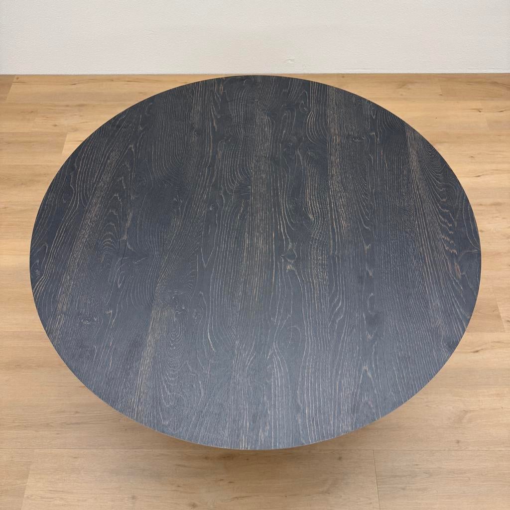 Ronde eettafel HPL eiken print 120cm - Direct Leverbaar, Rond, Ophalen of Verzenden, Zo goed als nieuw, Info@betaalbaar-design.nl