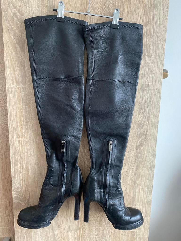 Zwarte leren overknee laarzen, maat 36, Kleding | Dames, Schoenen, Ophalen, Hoge laarzen, Zwart, Gedragen