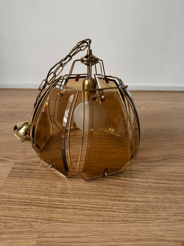 Vintage Hollywood regency hanglamp rookglas, Ophalen of Verzenden, Zo goed als nieuw, Hollywood regency vintage, Minder dan 50 cm