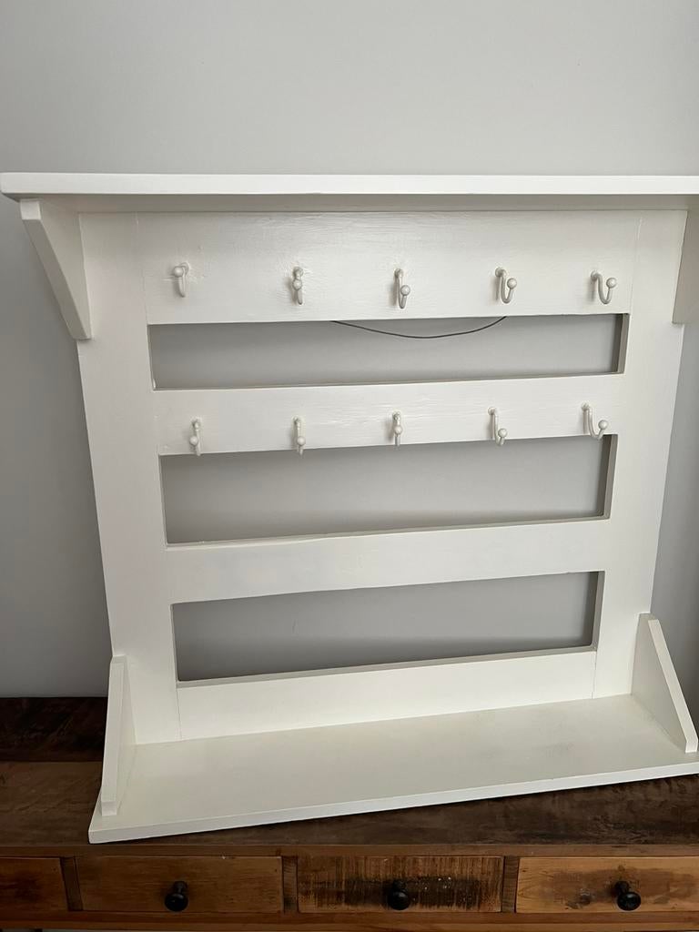 Brocante houten keukenrek met haken 82x18x75 cm, Huis en Inrichting, Woonaccessoires | Wandplanken en Boekenplanken, Ophalen, Gebruikt