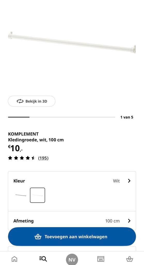 2x witte kledingroede Ikea, Ophalen, 50 tot 100 cm, Zo goed als nieuw, Minder dan 100 cm