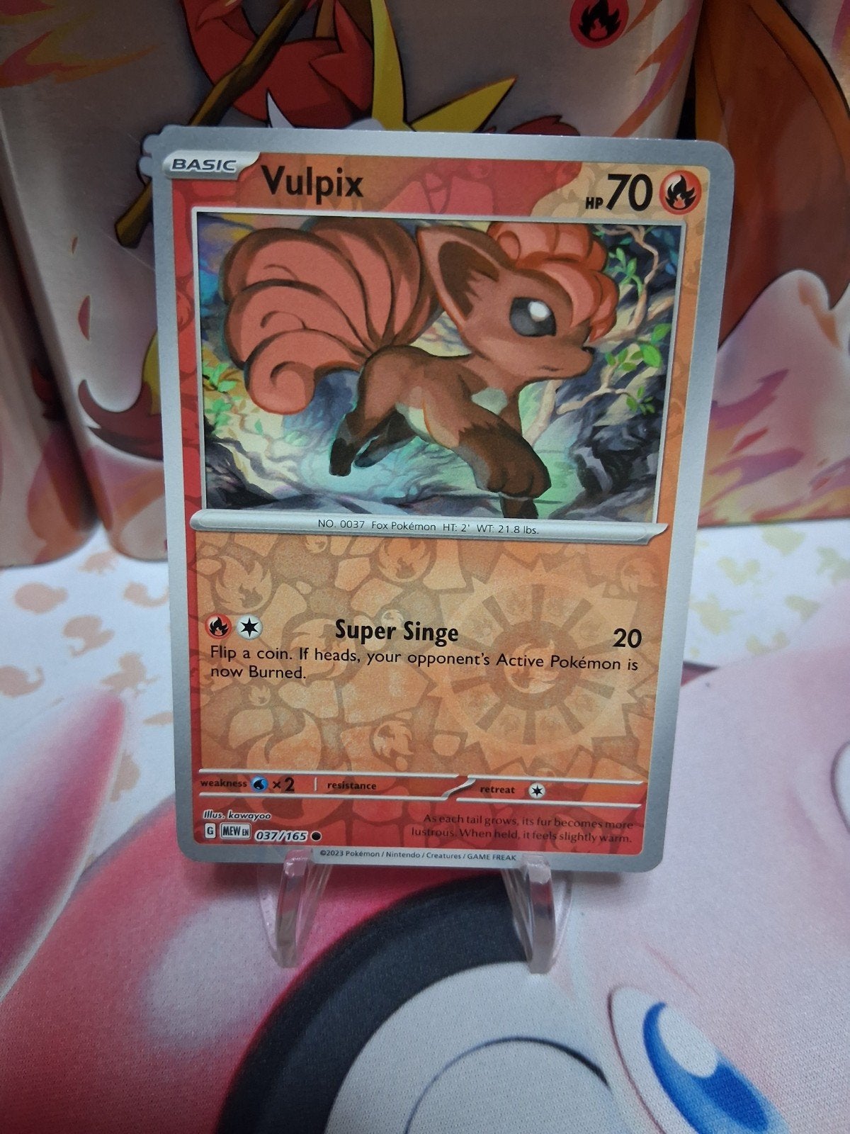 Pokémon Kaart Vulpix reverdr holo 037/165 Mew151 set, Ophalen of Verzenden, Zo goed als nieuw, Losse kaart
