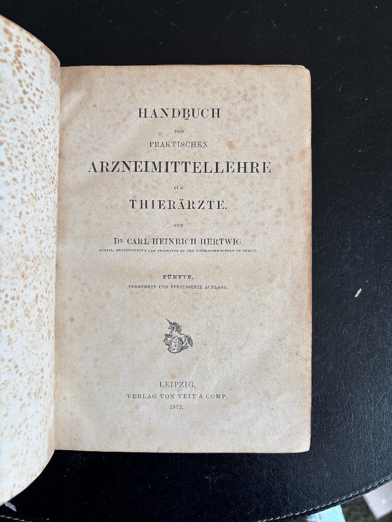 Karl Hertwig - Handbuch Arzneimittellehre Tierärzte - 1872, Ophalen of Verzenden, Karl Heinrich Hertwig