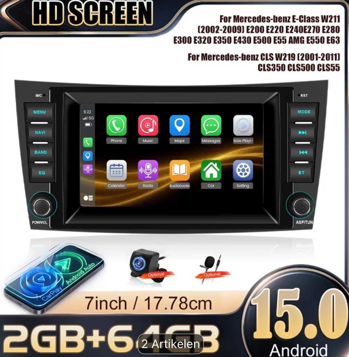 Android 15.0 Autoradio voor Mercedes E-Klasse W211 cls w219, Ophalen of Verzenden, Nieuw