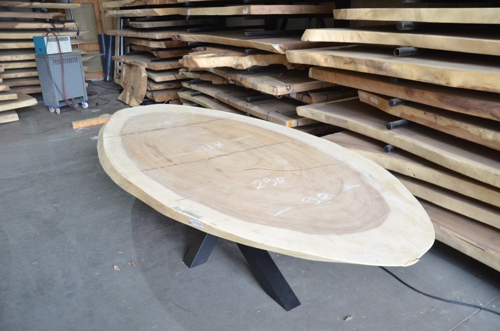 Ovale suar boomstamtafel 290 cm – BT194, Overige houtsoorten, 100 tot 150 cm, Ophalen of Verzenden, Vijf personen of meer