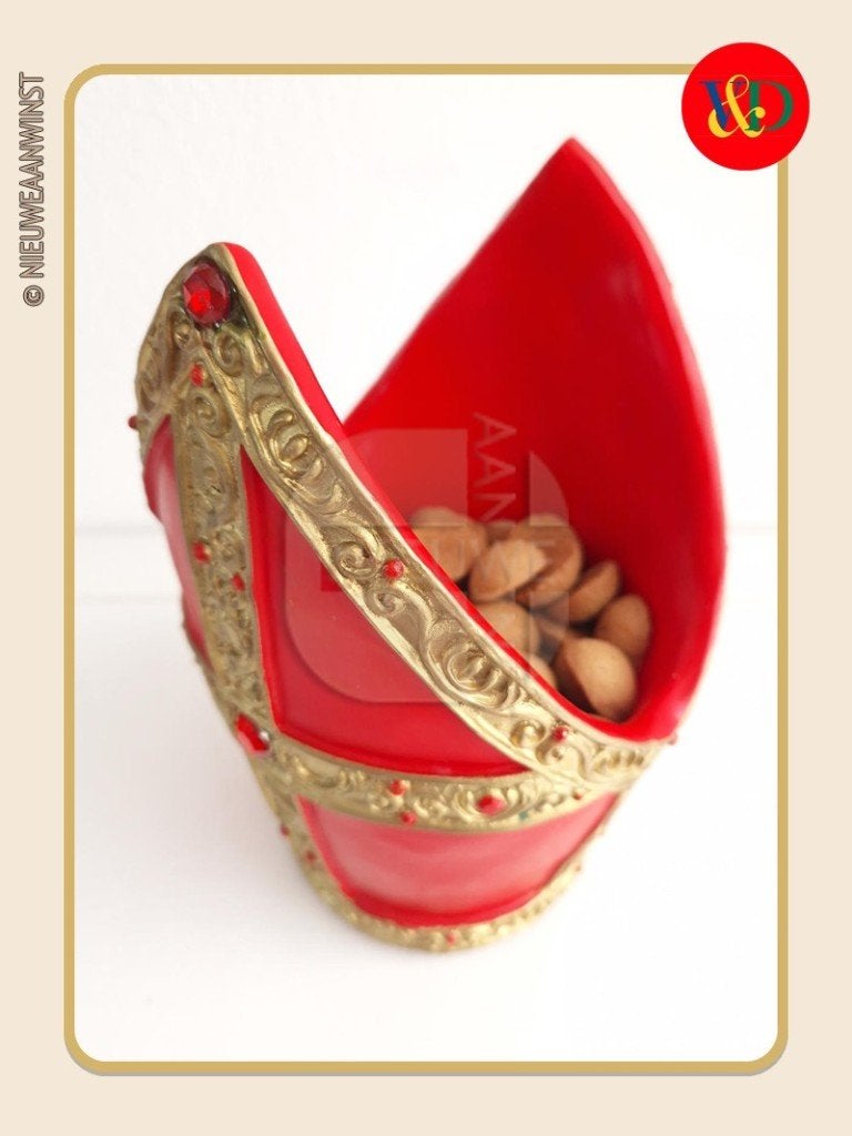 Nostalgische V&D Sinterklaas mijter pepernotenschaal - 20cm, Verzenden, Zo goed als nieuw