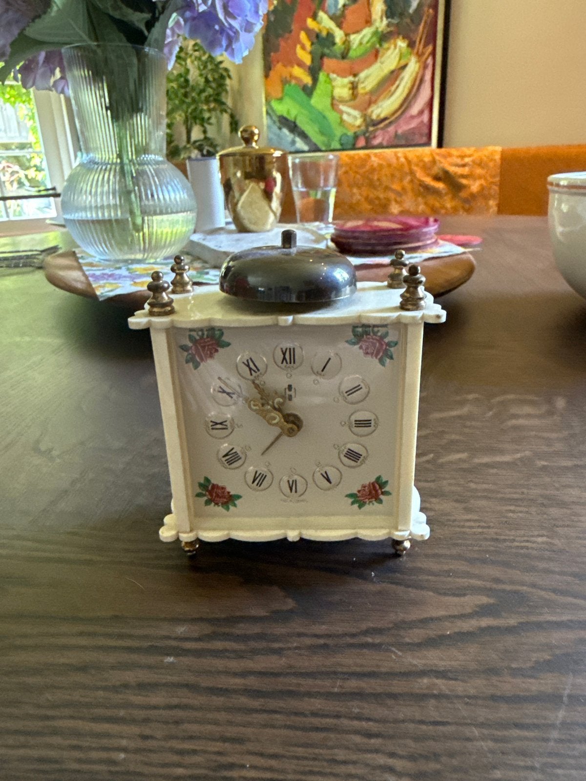 Vintage wekker met bloemmotief - Duitsland, Ophalen