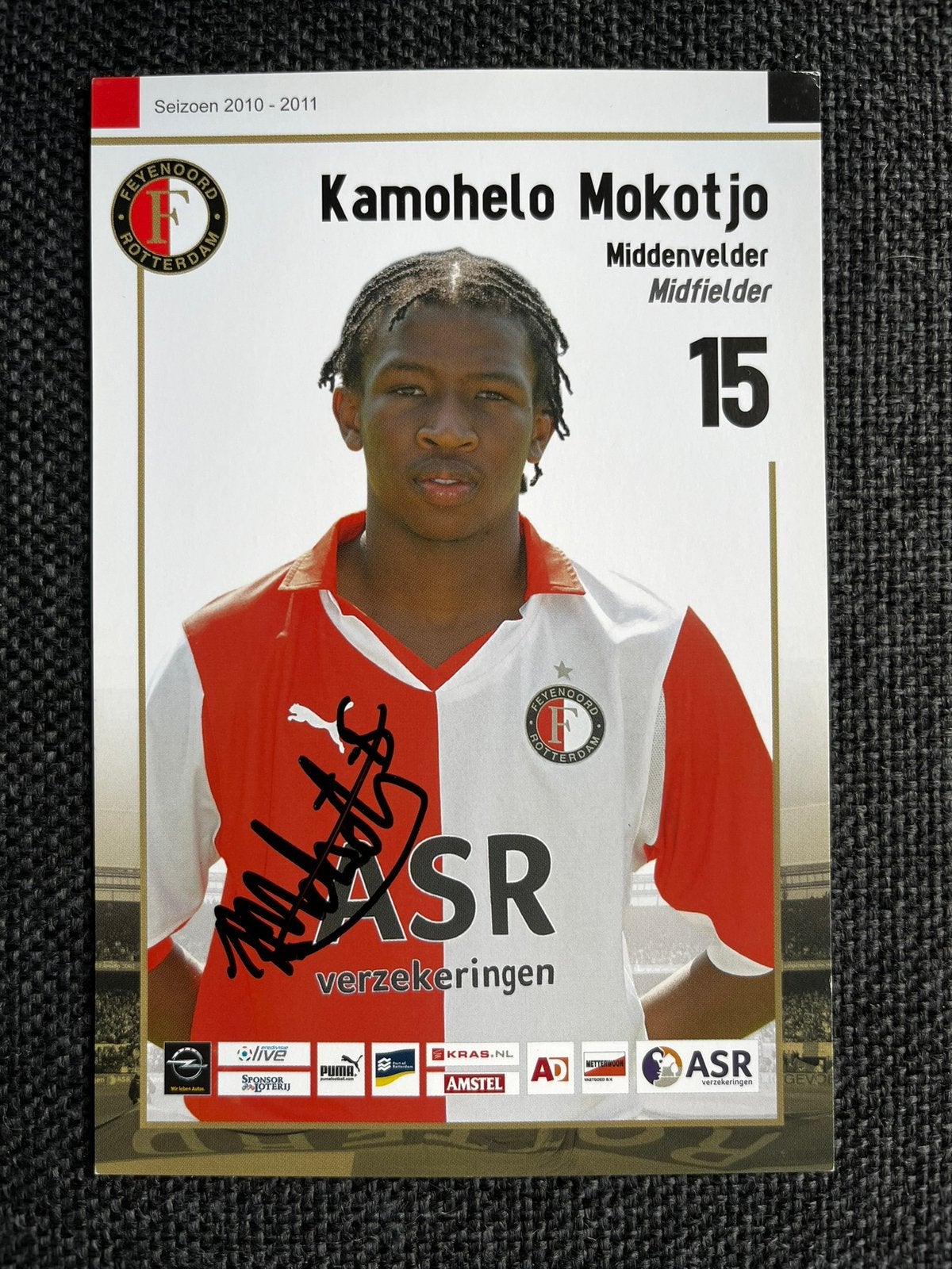 Feyenoord spelerskaart Mokotjo met handtekening, Verzamelen, Sportartikelen en Voetbal, Ophalen of Verzenden, Zo goed als nieuw