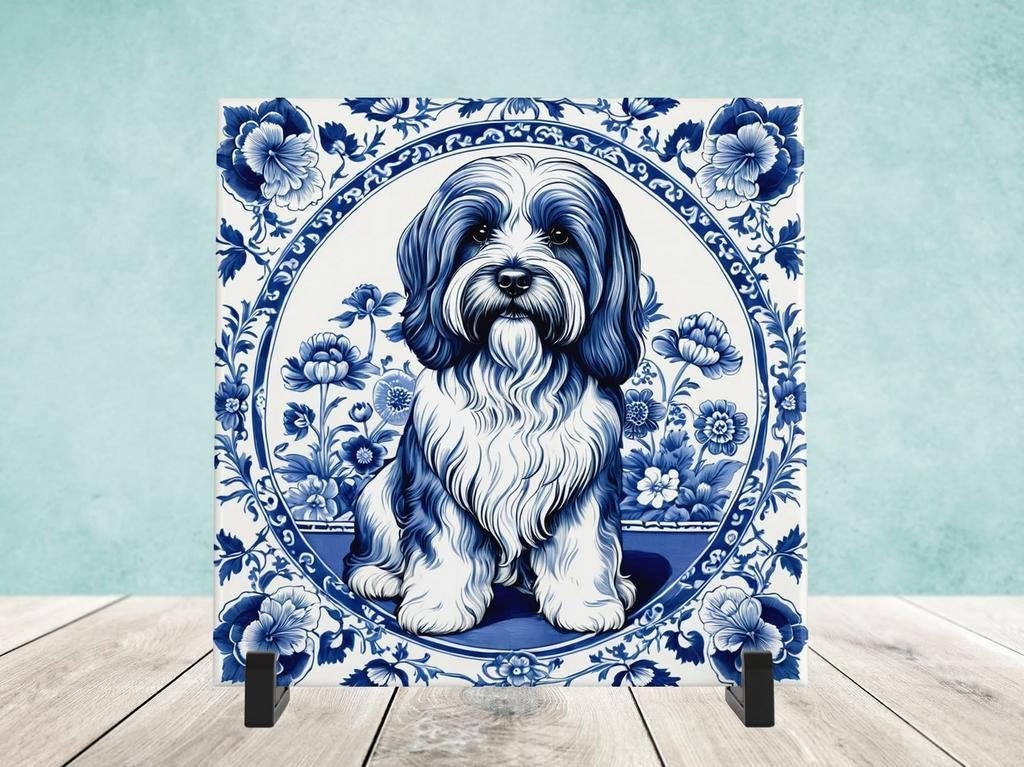Tibetaanse Terriër Delfts Blauw tegel incl voet, Ophalen of Verzenden, Nieuw