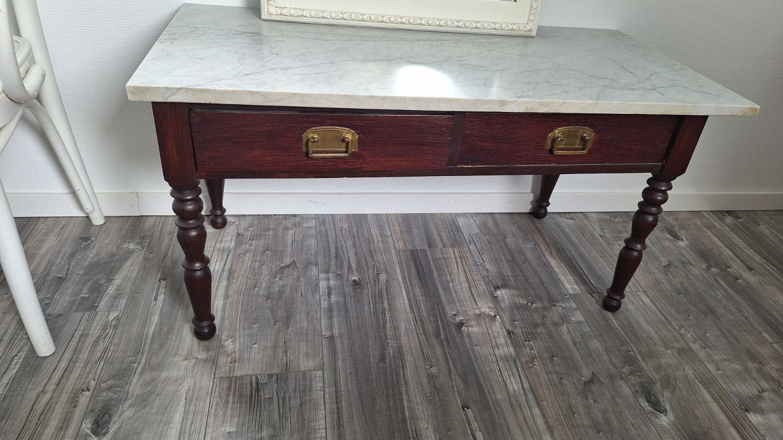 Oude kaptafel met massief marmer blad, Ophalen, Gebruikt, Klassiek, Antiek, 50 tot 100 cm