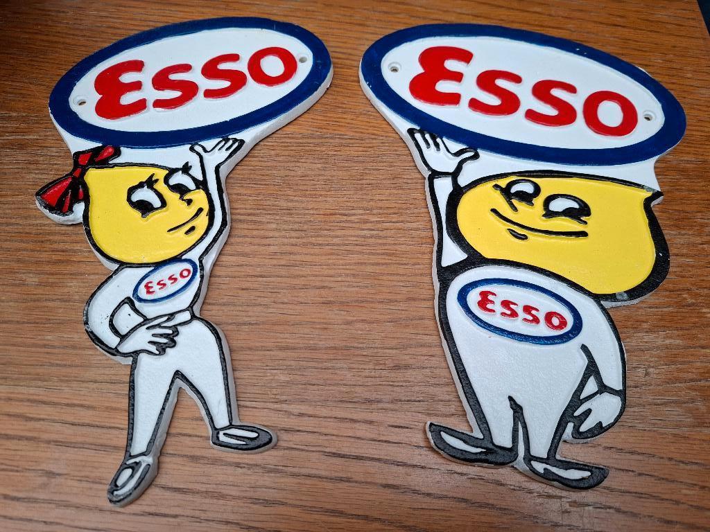 Gietijzeren reclameborden Esso mannetje en vrouwtje, Ophalen of Verzenden, Nieuw, Auto's