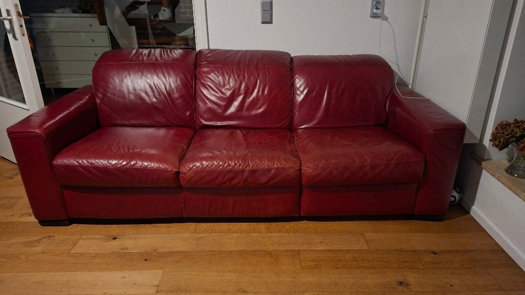 rood leder bank, Ophalen, Gebruikt, Driepersoons, 200 tot 250 cm