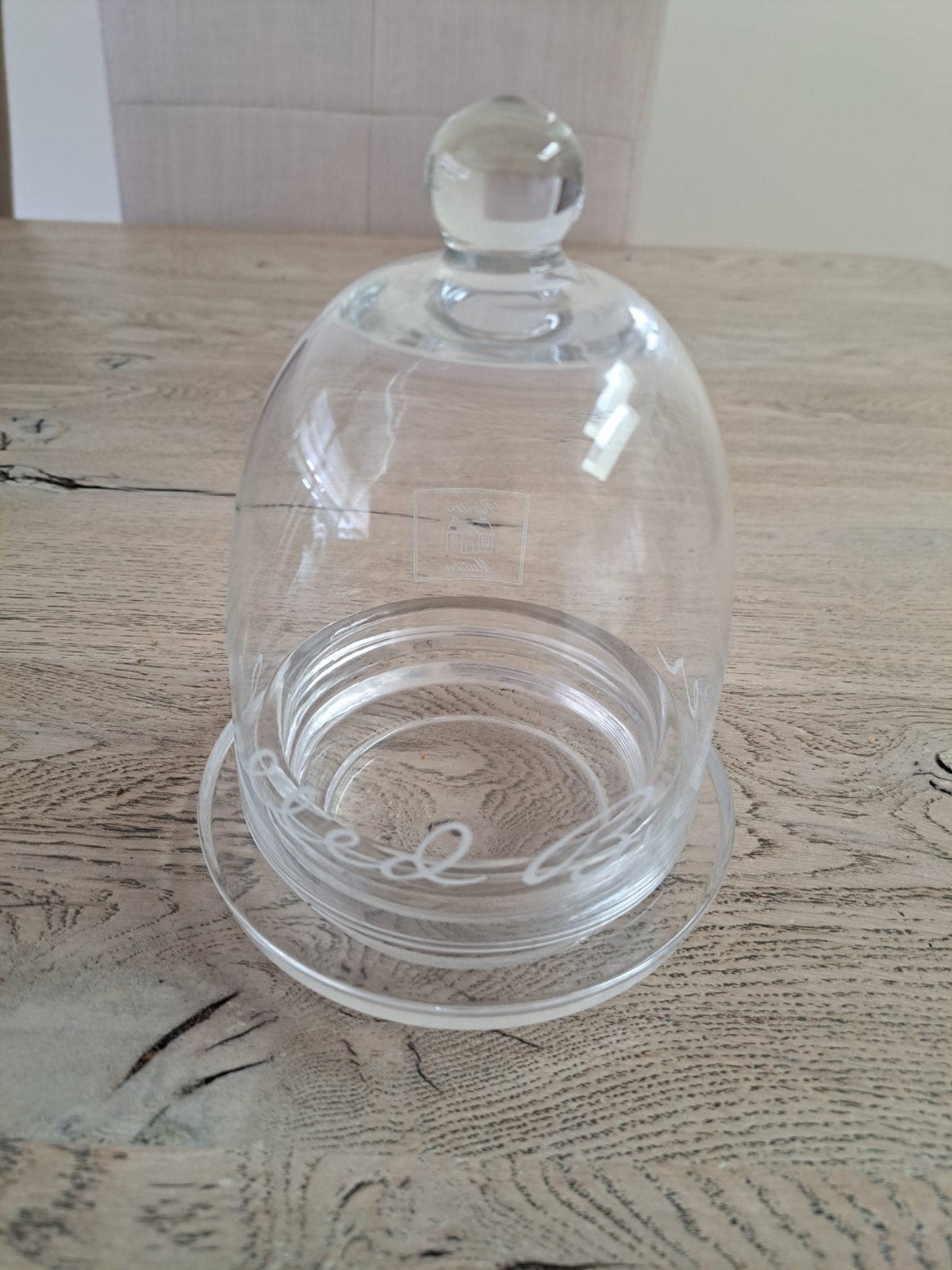 Riviera Maison glazen stolp met schaal - Zo goed als nieuw, Ophalen, Gebruikt, Modern, Wit