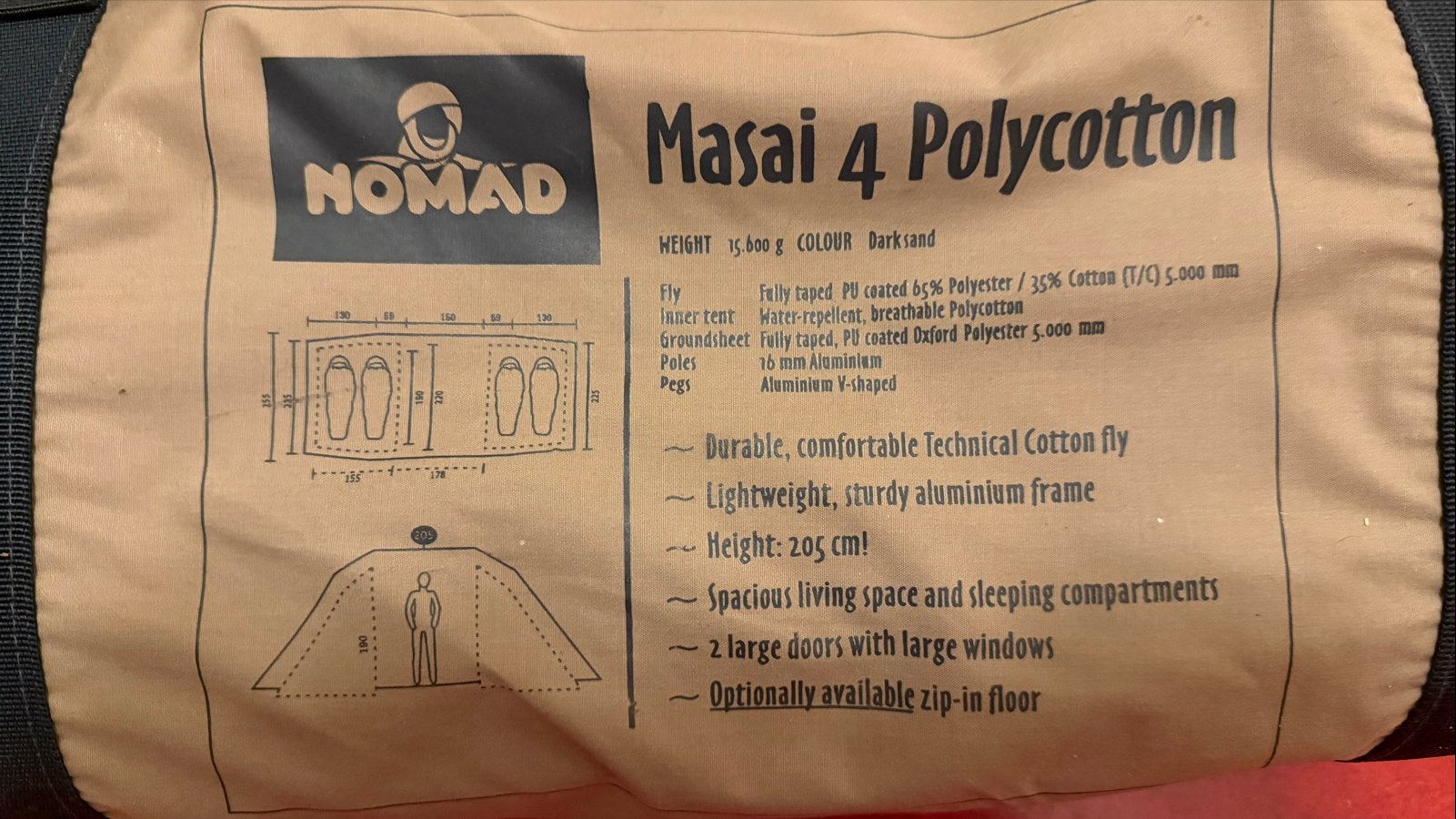 Nomad Masai 4 Polycotton Tent - Ruim en Duurzaam, Caravans en Kamperen, Tenten, Ophalen, Zo goed als nieuw, Tot en met 4