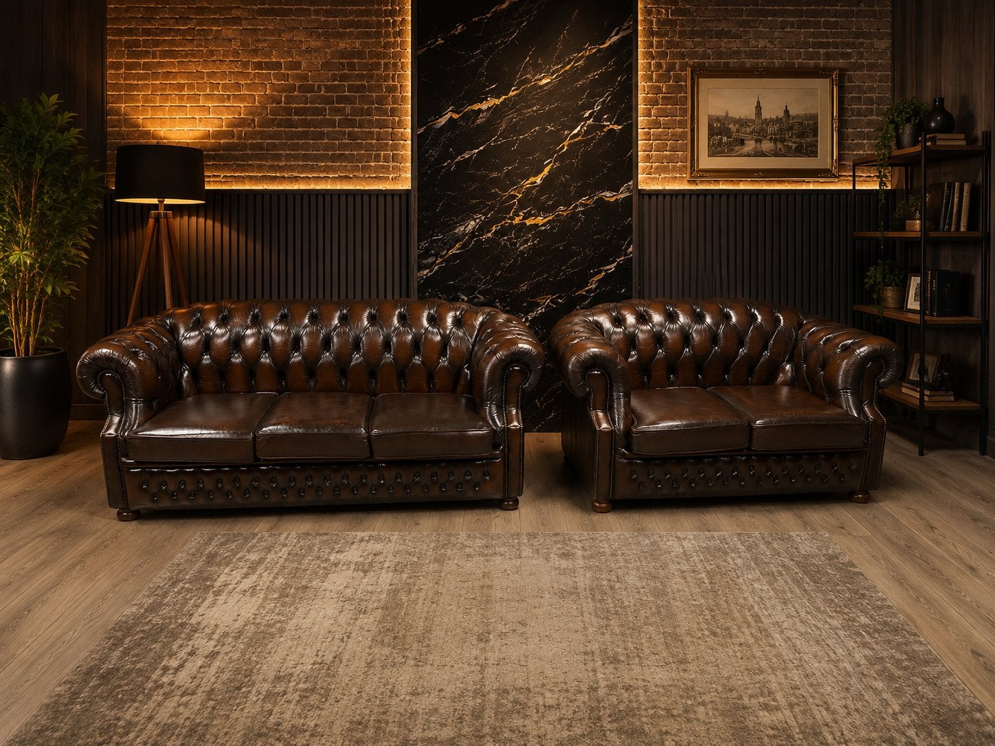 Orginele Engelse Chesterfield Winchester Set 3 + 2 Zits !!!, Ophalen of Verzenden