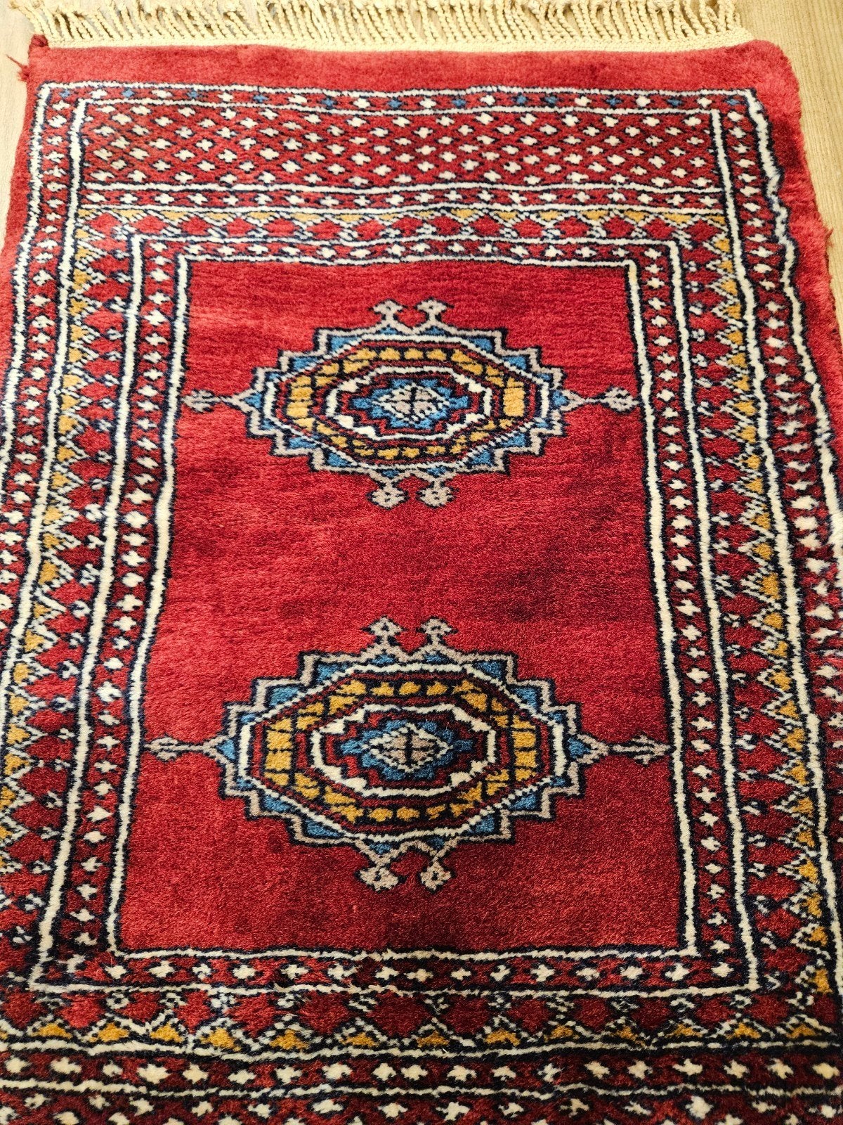 Vintage handgeknoopt oosters tapijt karachi 62x43, Info@SlatsAntiek.nl, Tweedehands, 50 tot 100 cm, Blauw