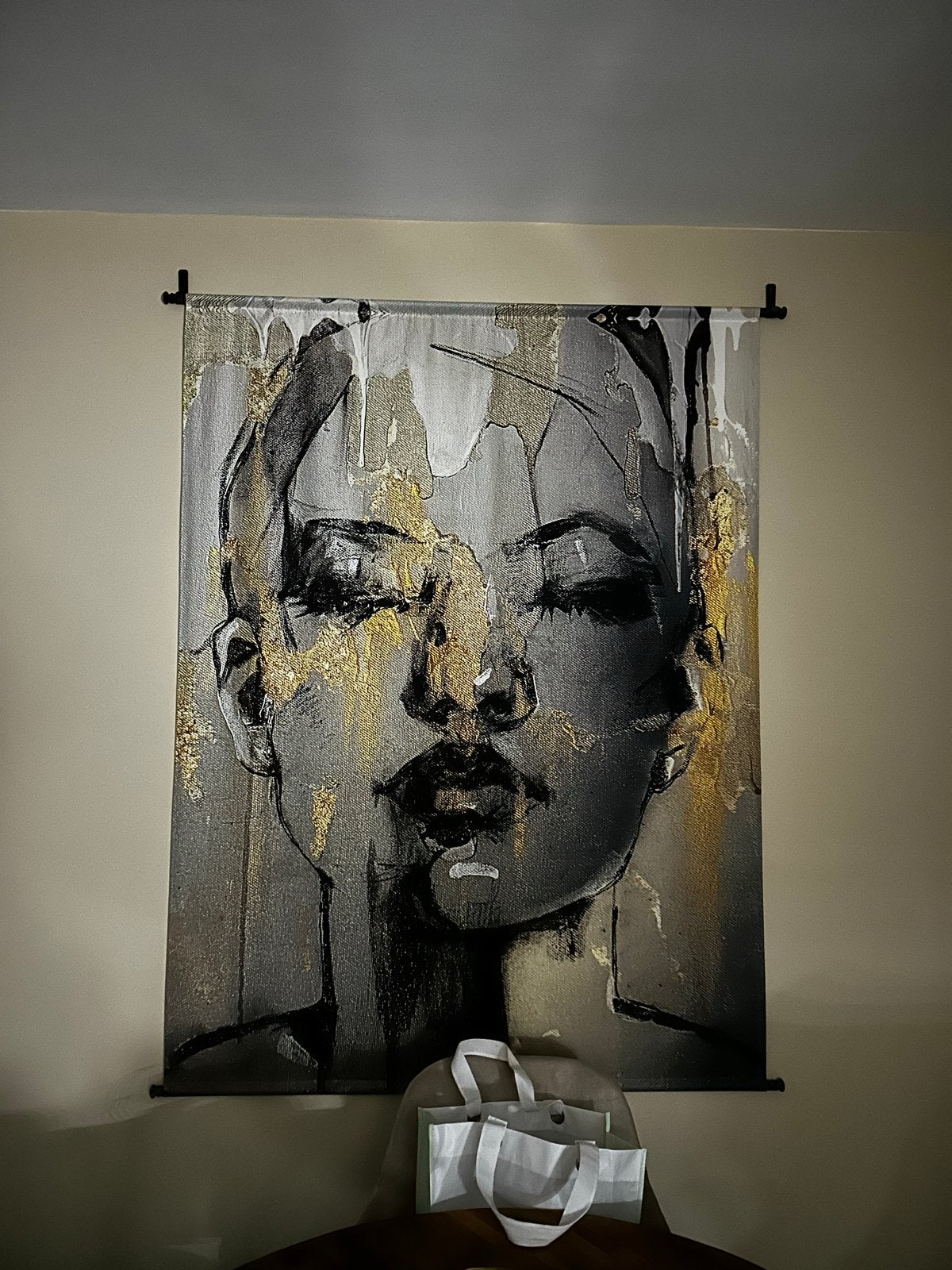 Abstract wandkleed - Goud en Zwart, 140 cm, Meerkleurig, Wandkleed, Ophalen of Verzenden