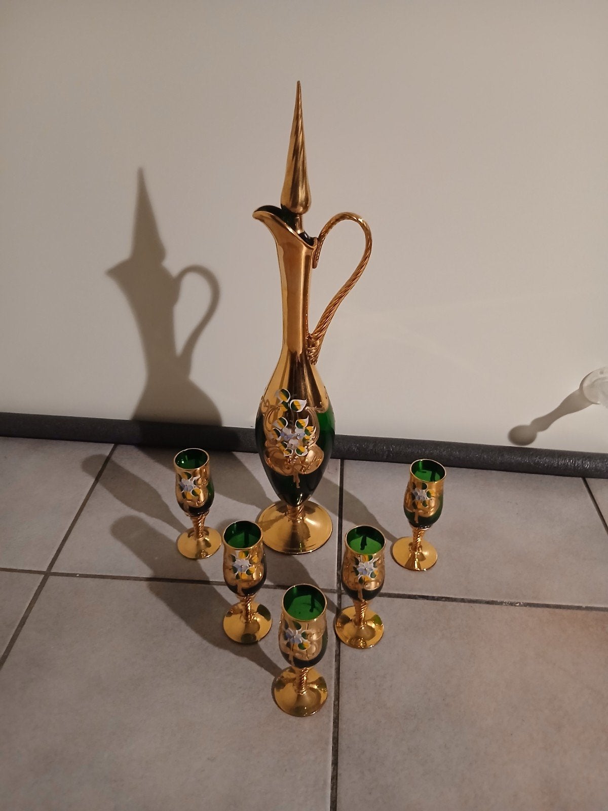 Venetiaanse karaf met borrel glaasjes, Antiek en Kunst, Antiek | Glas en Kristal, Ophalen of Verzenden