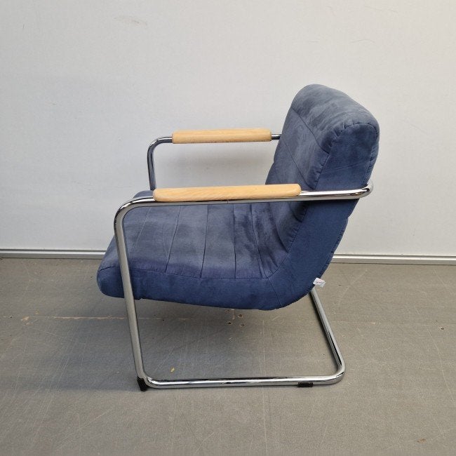 VINTAGE Crack by Machalke fauteuil - blauwe stof, Ophalen, Gebruikt, 75 tot 100 cm, Stof