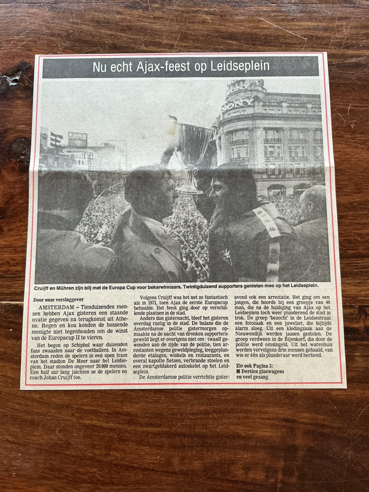 Voetbal krantenartikel 1987 Ajax Europa Cup winnaar Cruijff, Ophalen of Verzenden, Knipsel(s)