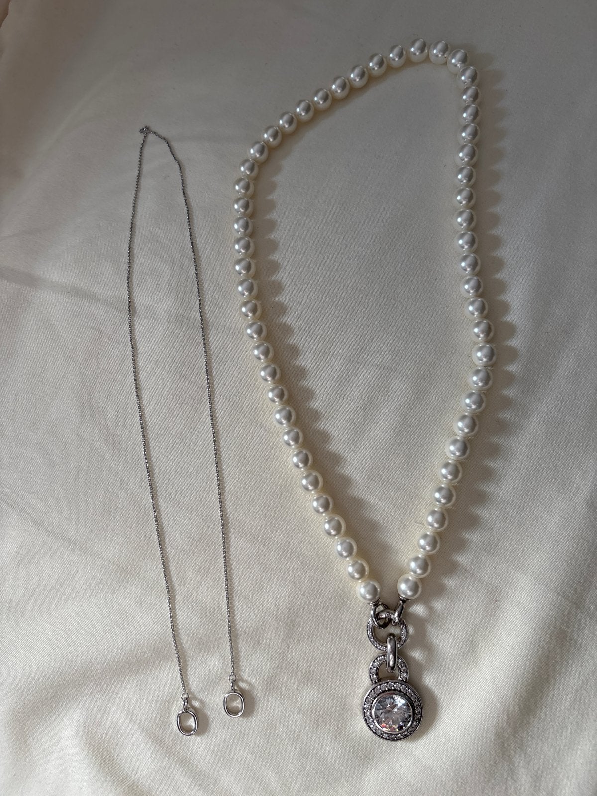 Tisento Zilver 925 Ketting met Parel Hanger en Extra Ketting, Ophalen of Verzenden, Gebruikt, Zilver, Met hanger