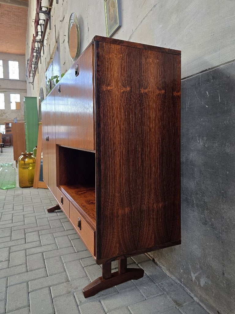 Mid Century Design Palissander Dressoir | Vintage Bar Kast, Gebruikt, Ophalen of Verzenden, 200 cm of meer, Teakhout