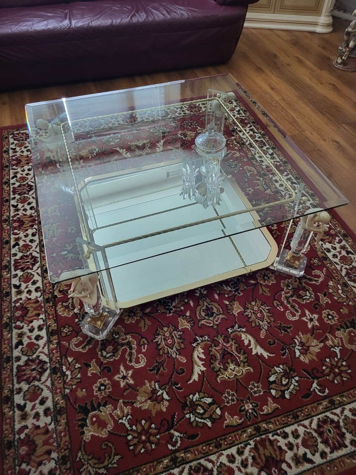 Mooie  salon tafel met engelen, 100 tot 150 cm, Vierkant, Zo goed als nieuw, Minder dan 50 cm