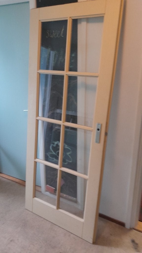 Massief houten binnendeur met ruitvenster 83x200x4, Ophalen, Gebruikt, 80 tot 100 cm, Binnendeur