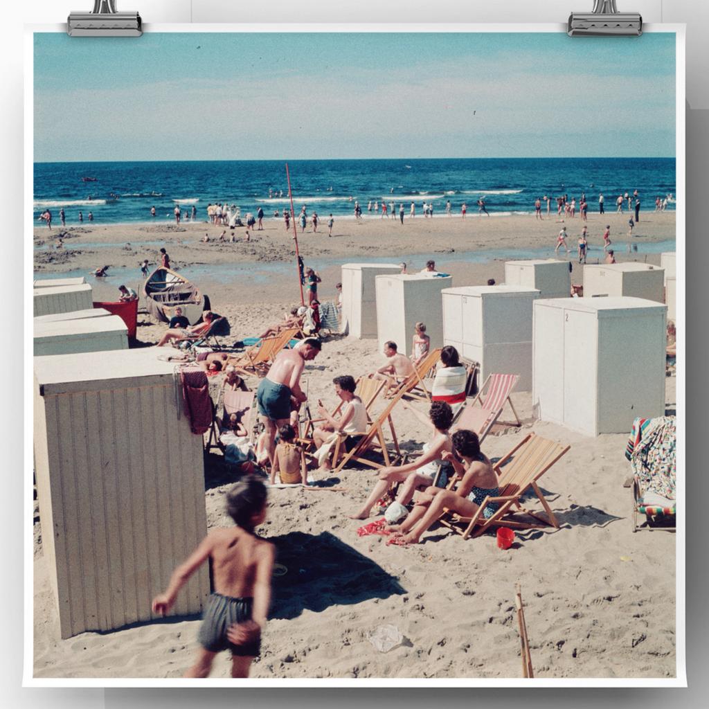 Vintage wanddecoratie foto  strand Scène in Zandvoort 1962, Antiek en Kunst, Kunst | Tekeningen en Foto's, Ophalen of Verzenden
