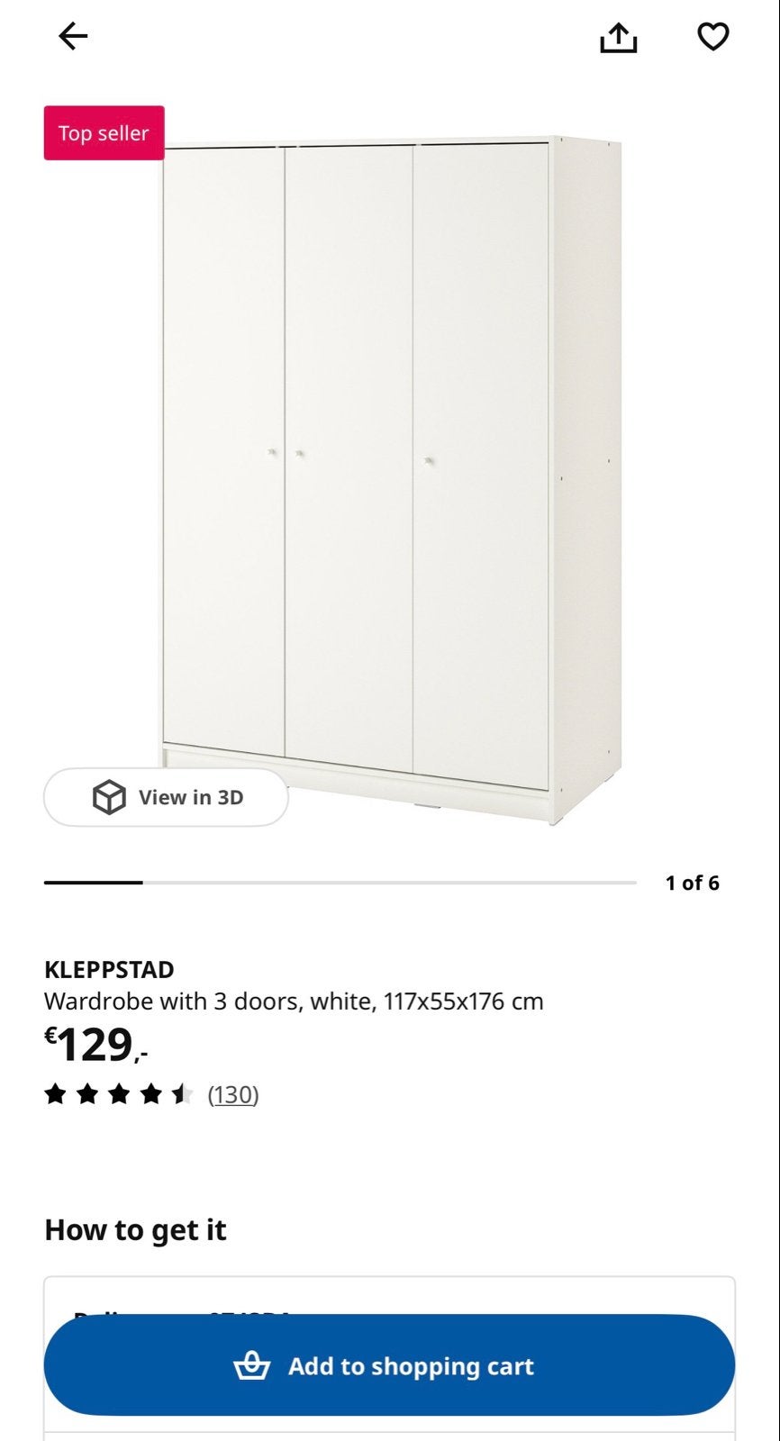 IKEA KLEPPSTAD kledingkast met 3 deuren, wit, Ophalen, 100 tot 150 cm, 150 tot 200 cm, Overige houtsoorten