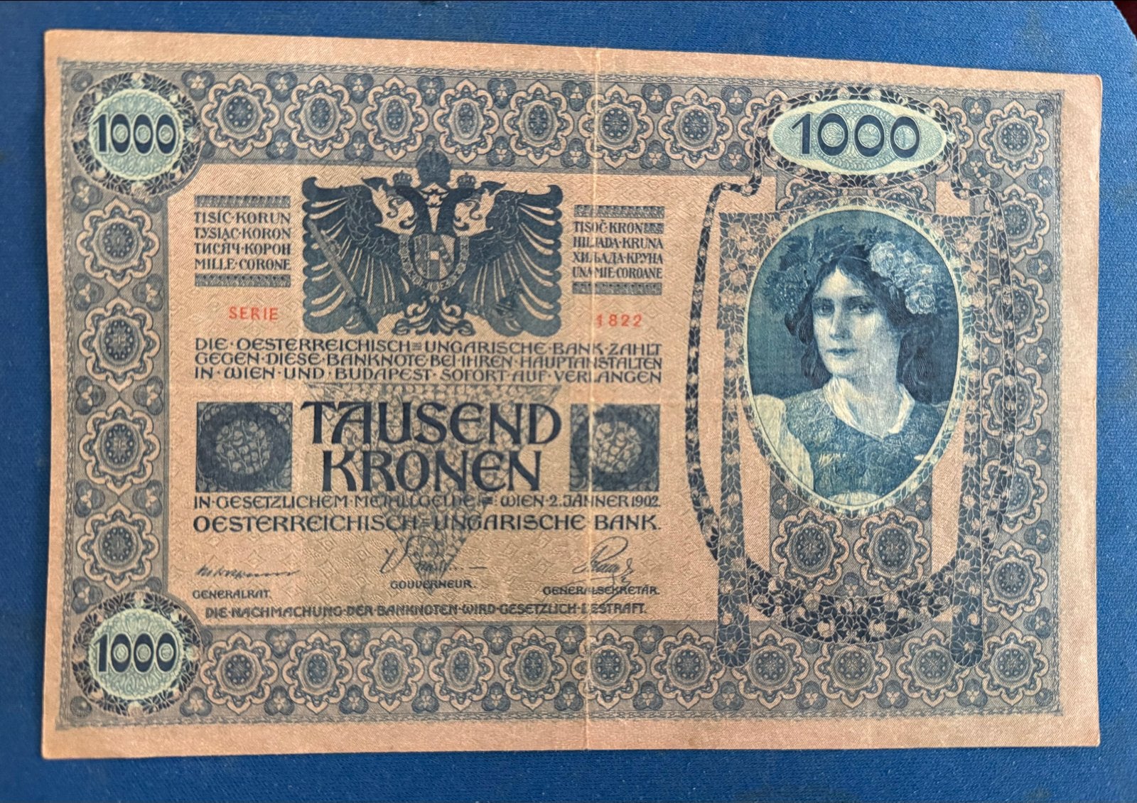 Oostenrijk-Hongaarse 1000 Kronen bankbiljet 1902, Postzegels en Munten, Ophalen of Verzenden, Overige landen, Los biljet
