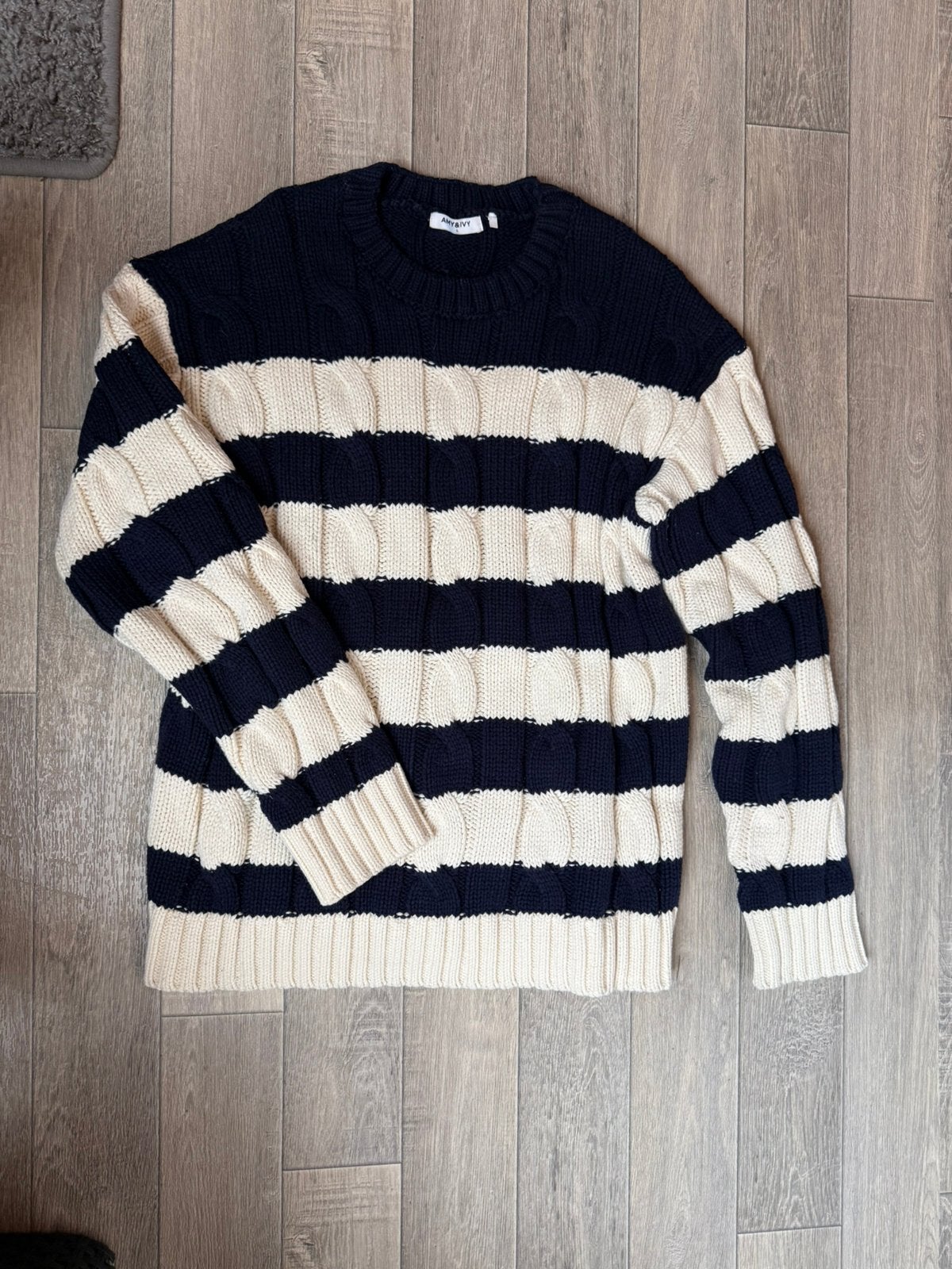 Gebreide kabeltrui dames L, Kleding | Dames, Ophalen of Verzenden, Zo goed als nieuw, Maat 42/44 (L), Blauw