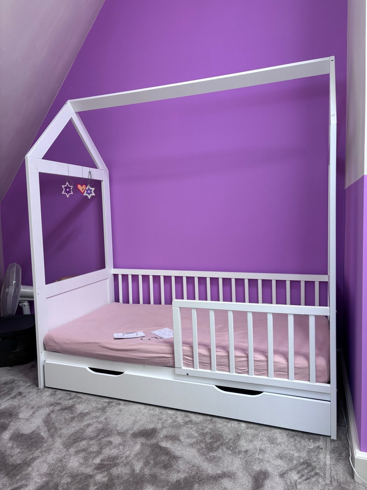 Peuterbed met lade en matras - Wit, Gebruikt, 70 tot 85 cm, 140 tot 160 cm, Ophalen