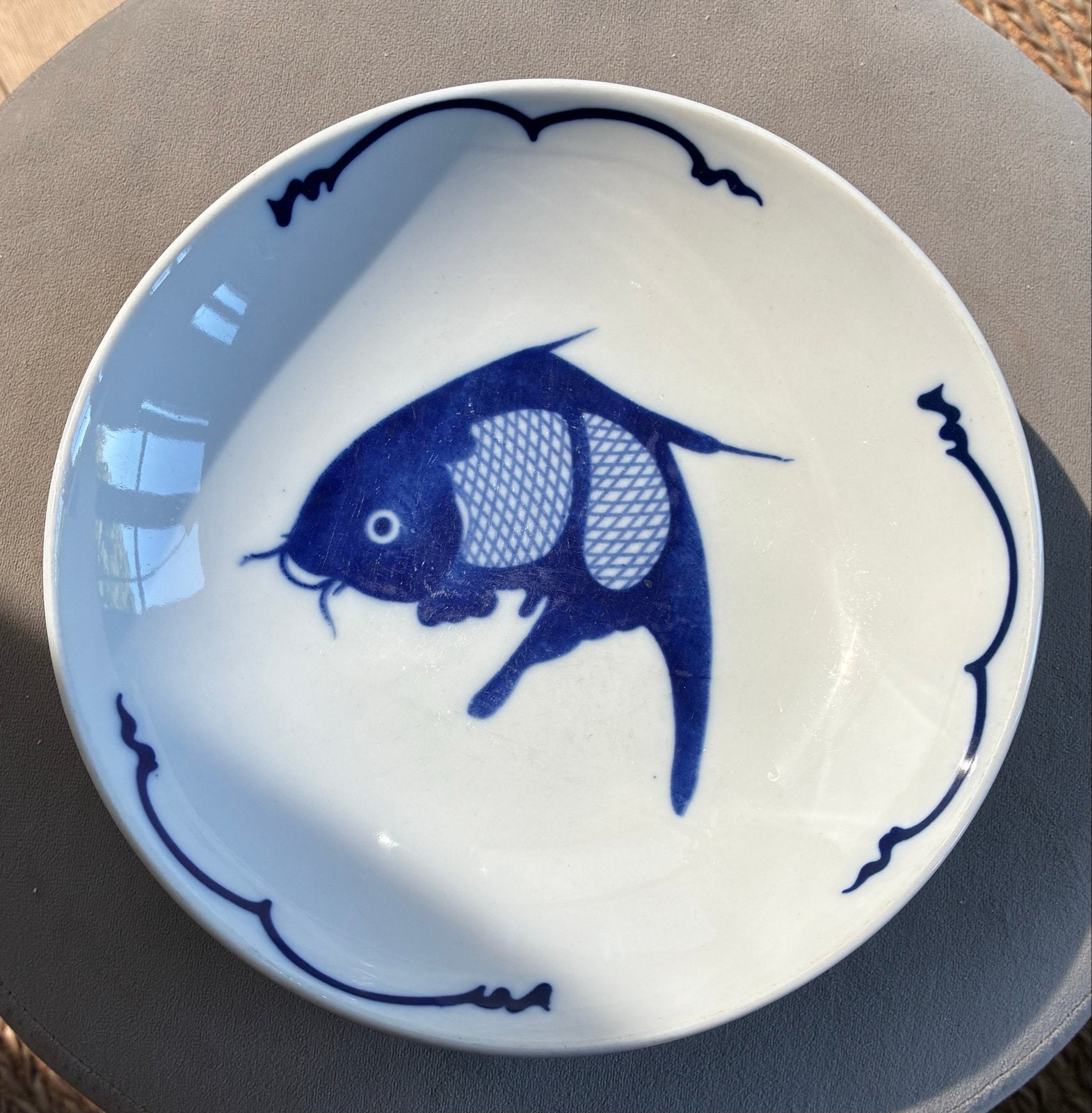 Vintage Chinees porseleinen schaal koi karper vissenmotief, Ophalen of Verzenden