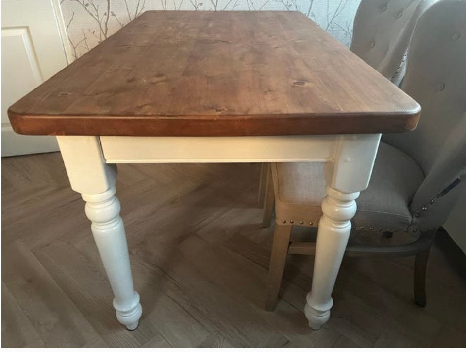 Witte landelijk grenen eettafel 140x80, Ophalen, 200 cm of meer, 50 tot 100 cm, Zo goed als nieuw