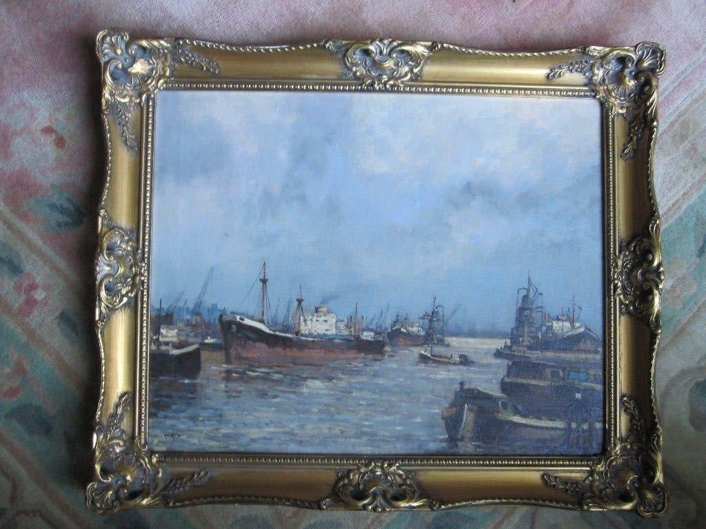 schepen in de haven, Maritiem / water, Doek, Realistisch, Ophalen of Verzenden