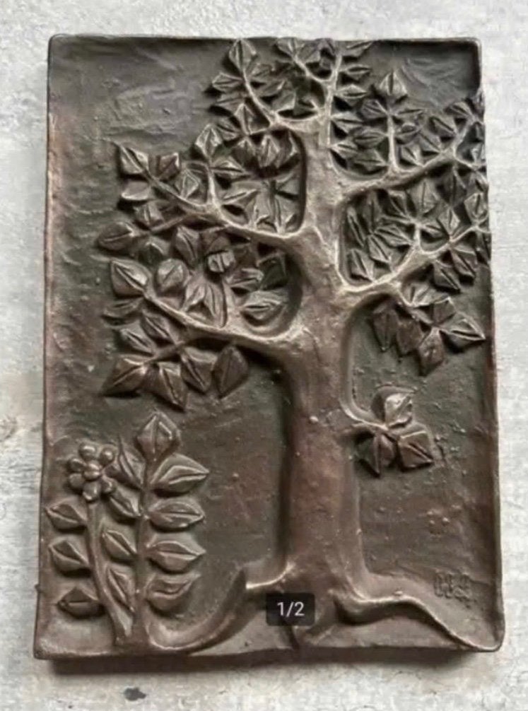 Bronzen Levensboom Wanddecoratie, 14 x 10 cm, Antiek en Kunst, Curiosa en Brocante, Ophalen of Verzenden