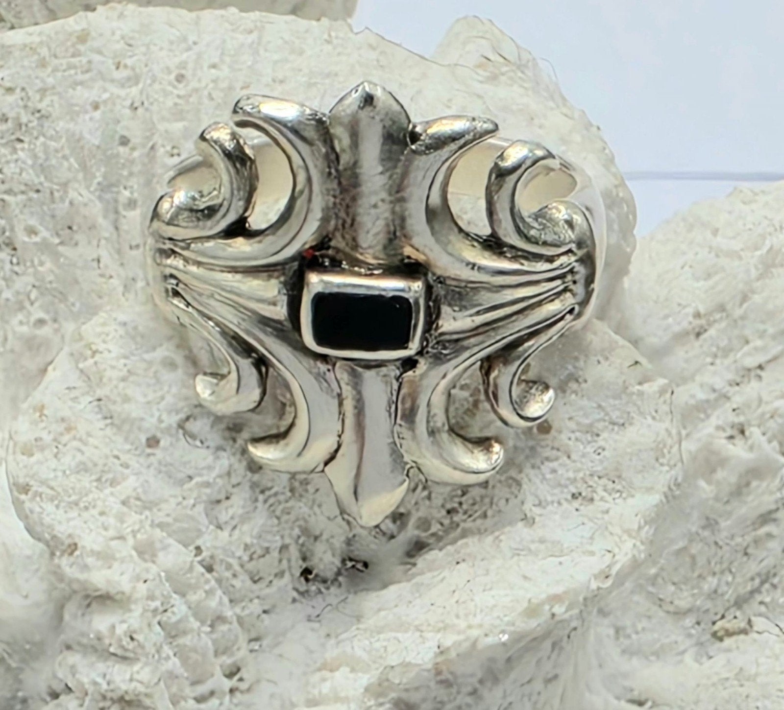 Zilveren Ring met Onyx, Verzenden, ., Zo goed als nieuw, Dame