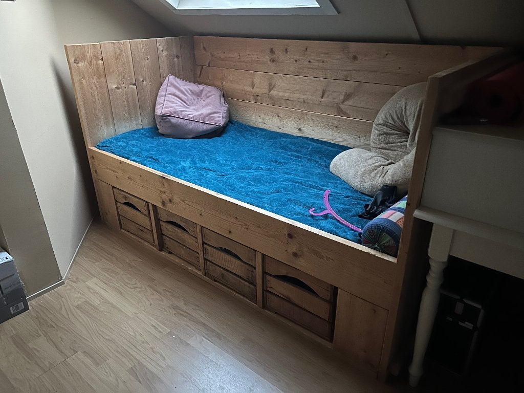 houten bed 1 persoons, 85 tot 100 cm, Gebruikt, 180 cm of meer, Ophalen