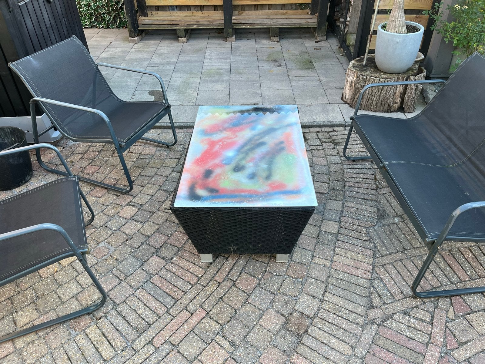 Tuinset met 4 stoelen en tafel, 4 zitplaatsen, Gebruikt, Aluminium, Ophalen of Verzenden