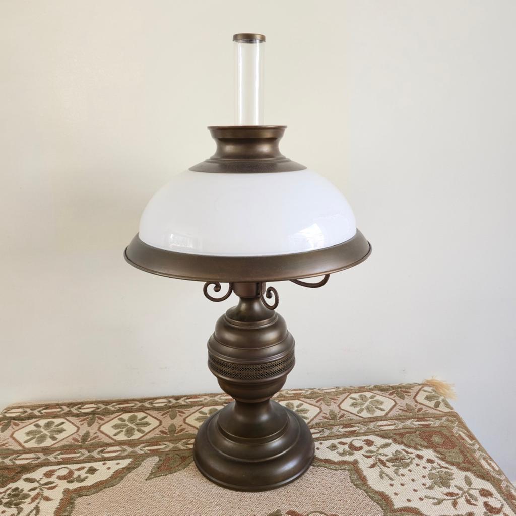 Prachtige Klassieke Tafellamp (70 cm) Vintage Olielamp-Look, Ophalen, Zo goed als nieuw, Glas, 50 tot 75 cm