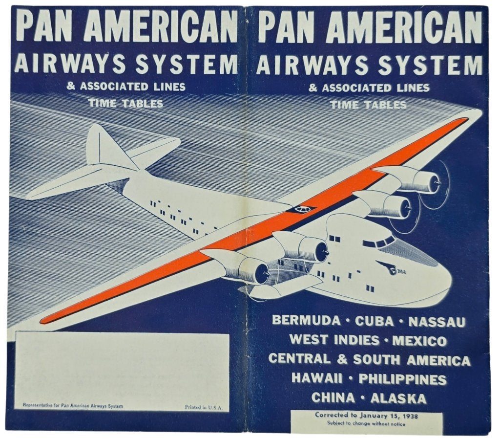 Time Table Pan American Airways System January (1938), Ophalen of Verzenden, Zo goed als nieuw, Kaart, Foto of Prent