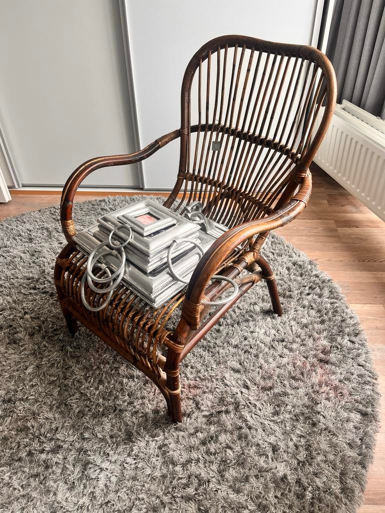 Rotan fauteuil van Van der Leeden, Ophalen of Verzenden, Gebruikt, Riet of Rotan, 75 tot 100 cm