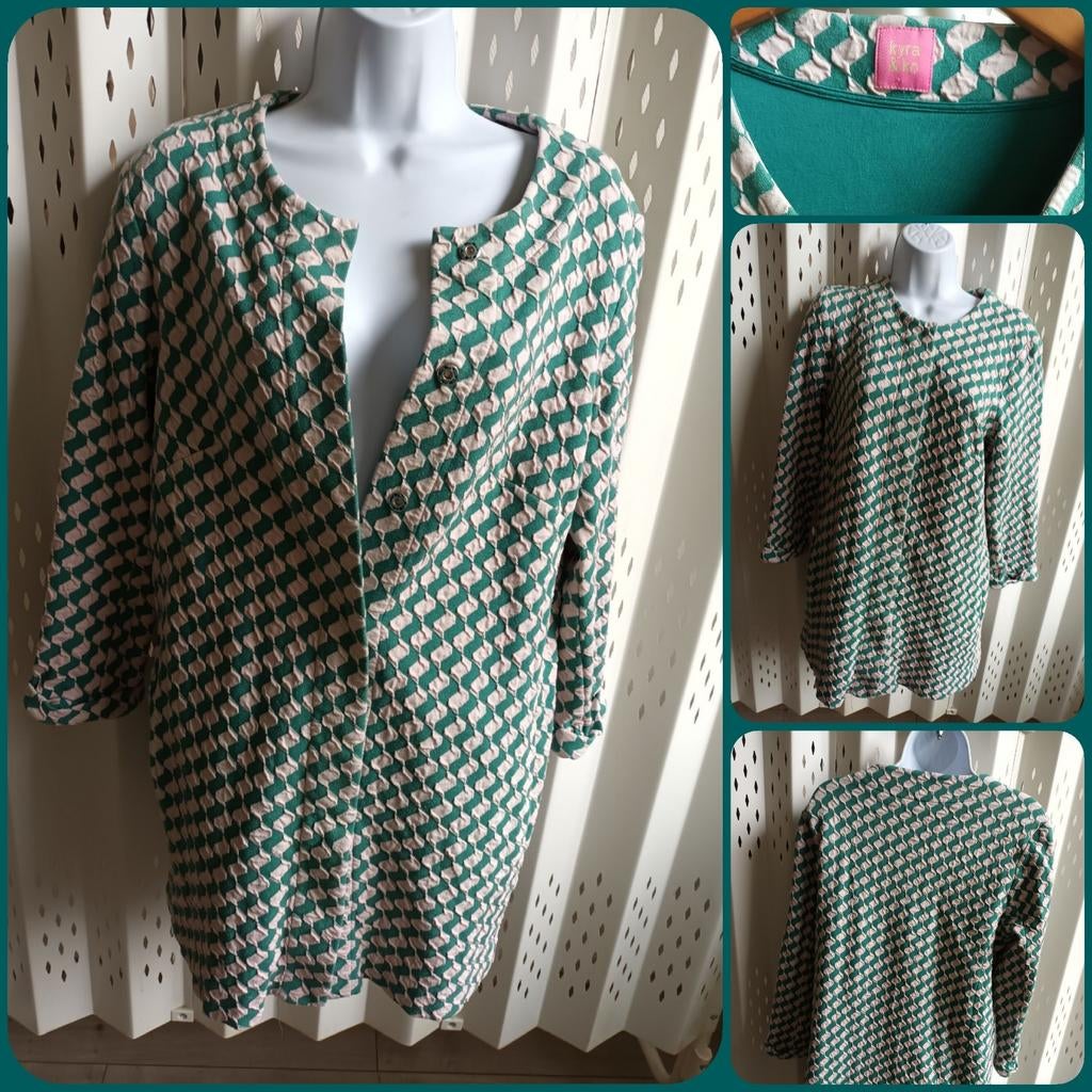 Kyra & Ko jasje blazer groen/beige patroon drukknopen M, Maat 38/40 (M), Ophalen of Verzenden, Kyra & Ko, Gedragen