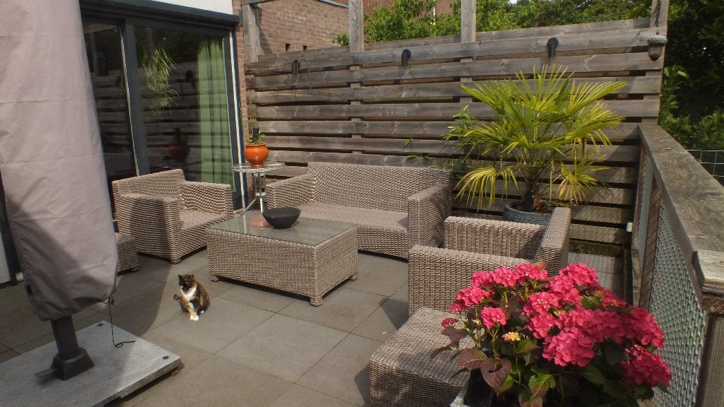 mooie complete tuinstel met een kussenkist, Tuin en Terras, Ophalen, Zo goed als nieuw, Loungeset, Bank