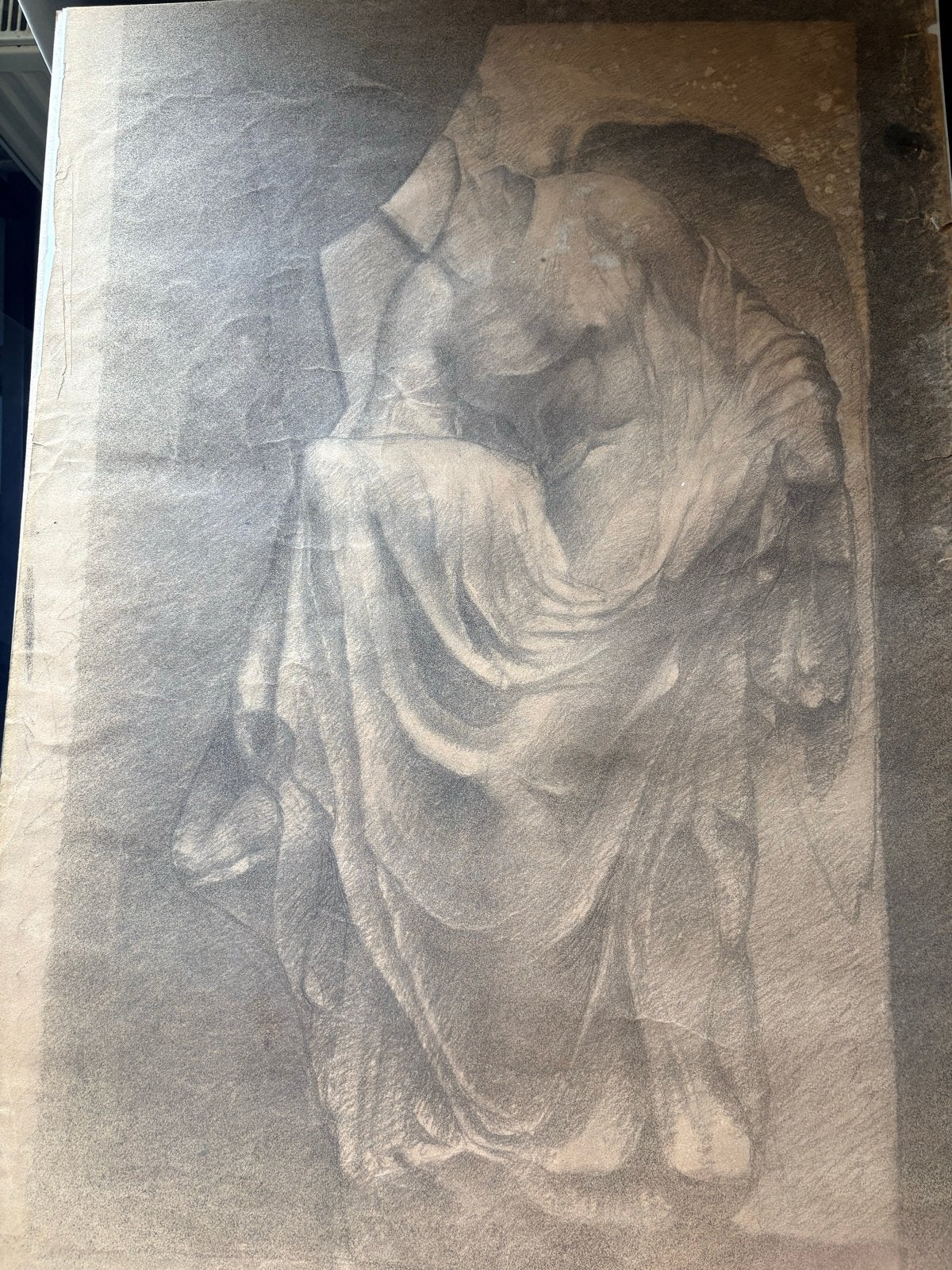 Oude Houtskool & Potlood Tekening - Ca. 60x40 cm, Ophalen of Verzenden, Tekening, Houtskooltekening