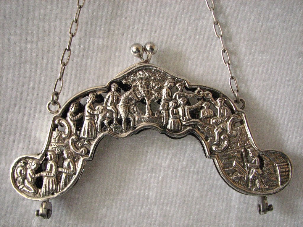 Prachtige antieke grote zware zilveren tasbeugel met ketting, Antiek en Kunst, Verzenden, Zilver