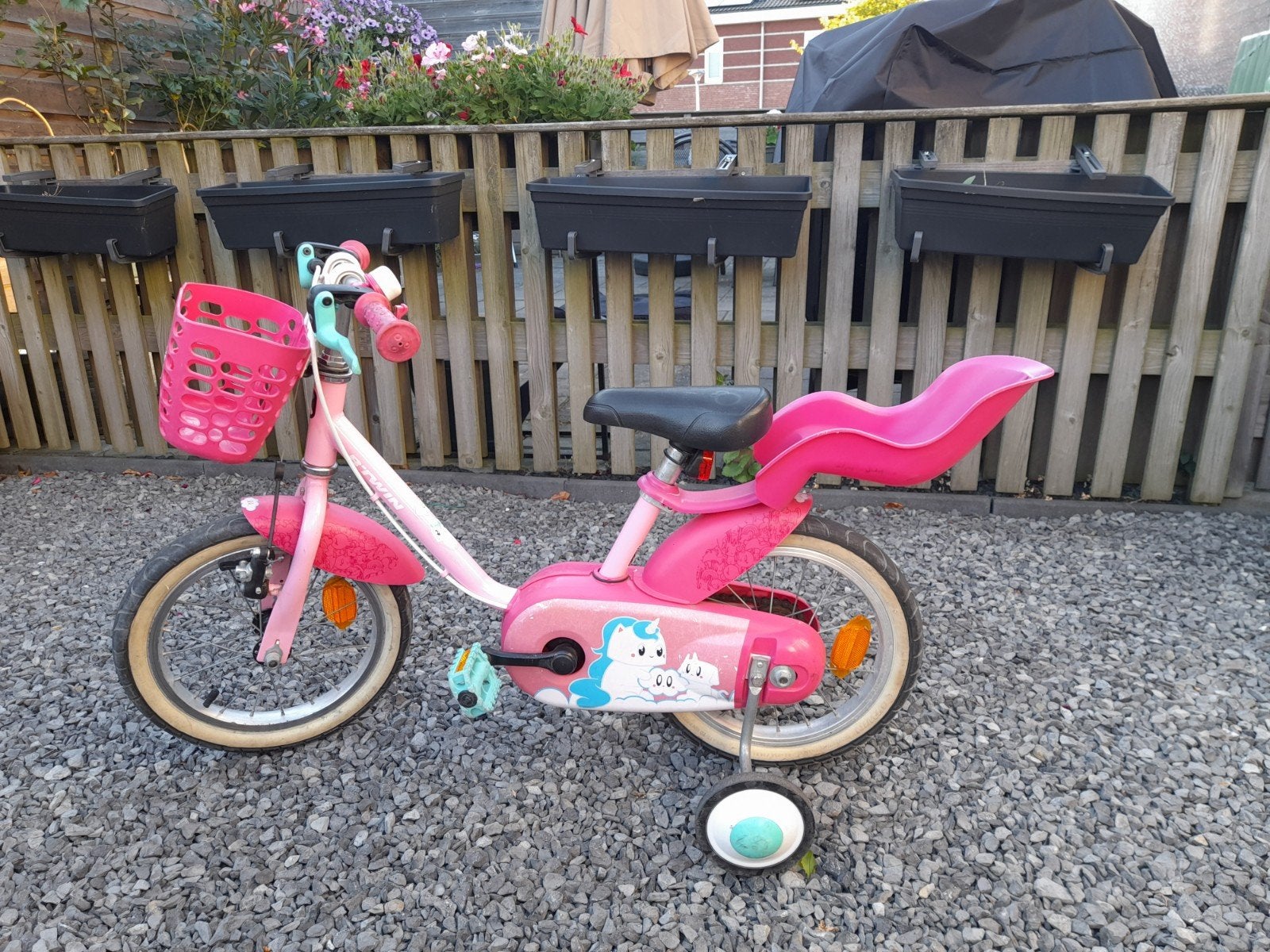 Leuke in B'Twin kinderfiets met 14 inch. wielen., Ophalen, Gebruikt, Minder dan 16 inch