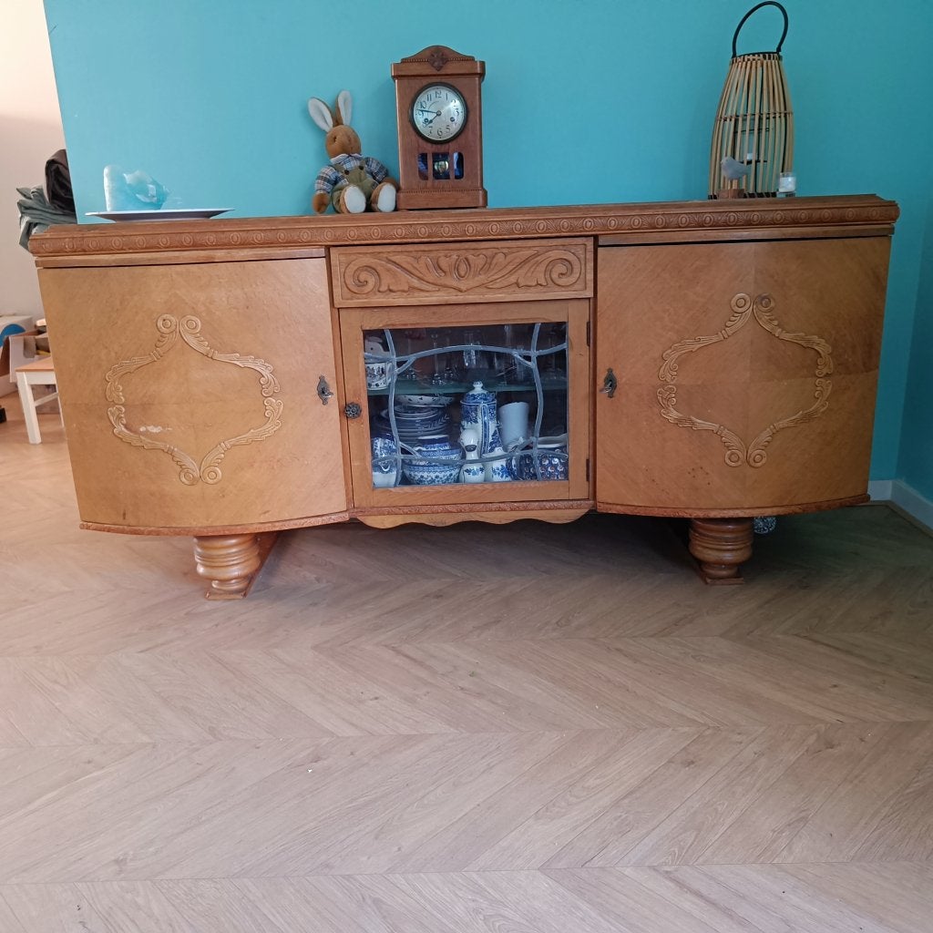 Vintage Kastje met glas in lood raampje., Antiek en Kunst, Curiosa en Brocante, Ophalen